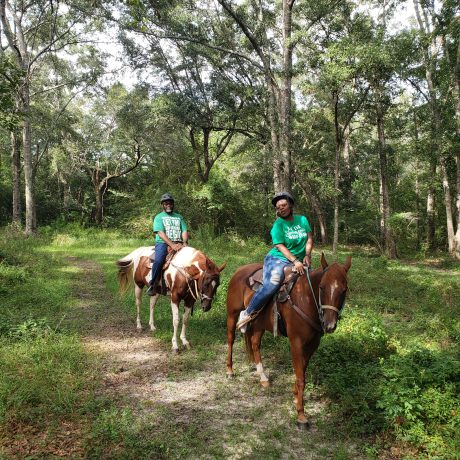 people riding horses on trails at Green Woods Stables RV Park